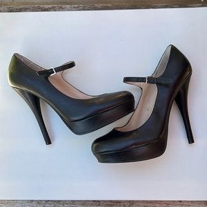 Guess black leather platform Mary Janes